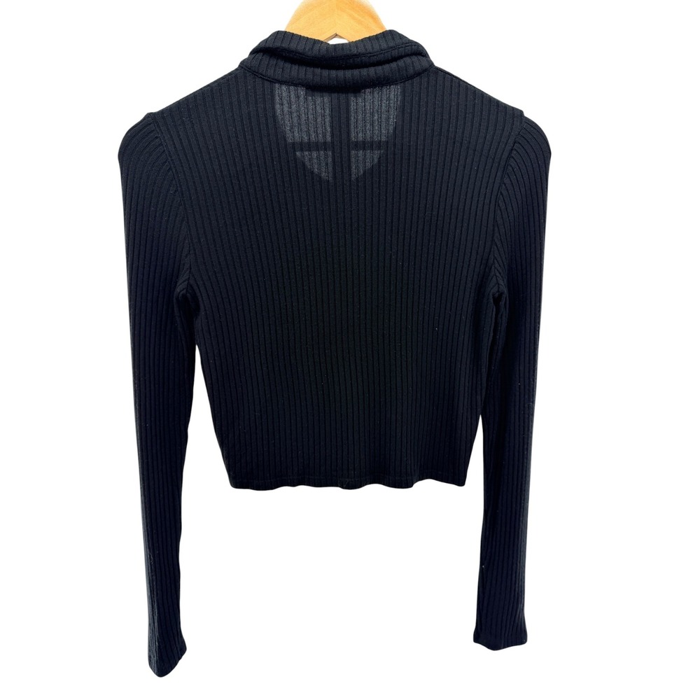 Reformation Jeans Black Ribbed Long Sleeve Polo Henley Cropped Top Small - Picture 6 of 6